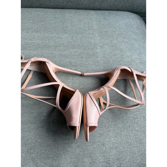 Halston Heritage Monica Leather Strappy Sandal Stilettos Lotus Pale Pink 8 New - Picture 9 of 16